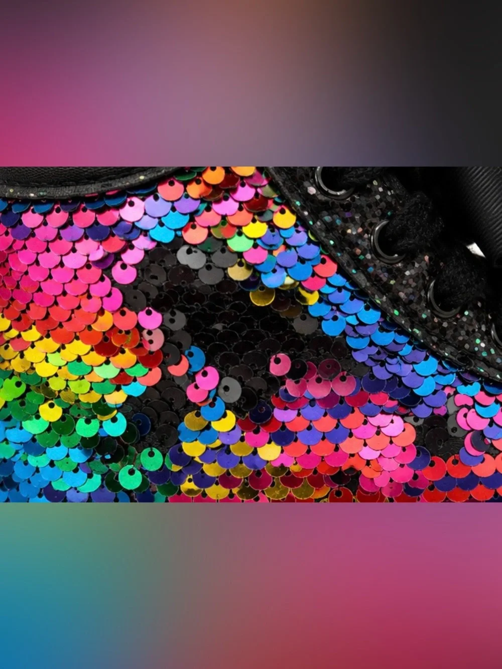 Justice Rainbow Sequin High Top Sneakers Girls Bow Ribbon MultiColor Glitter 12